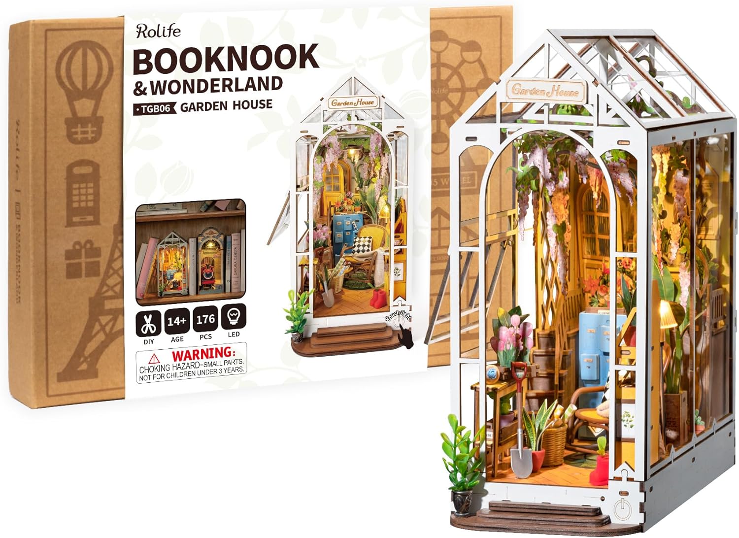 Rolife DIY Book Nook Kits for Adults-Garden House Bookshelf Insert Booknook-Room Decor for Teen Girls Boys Women Men