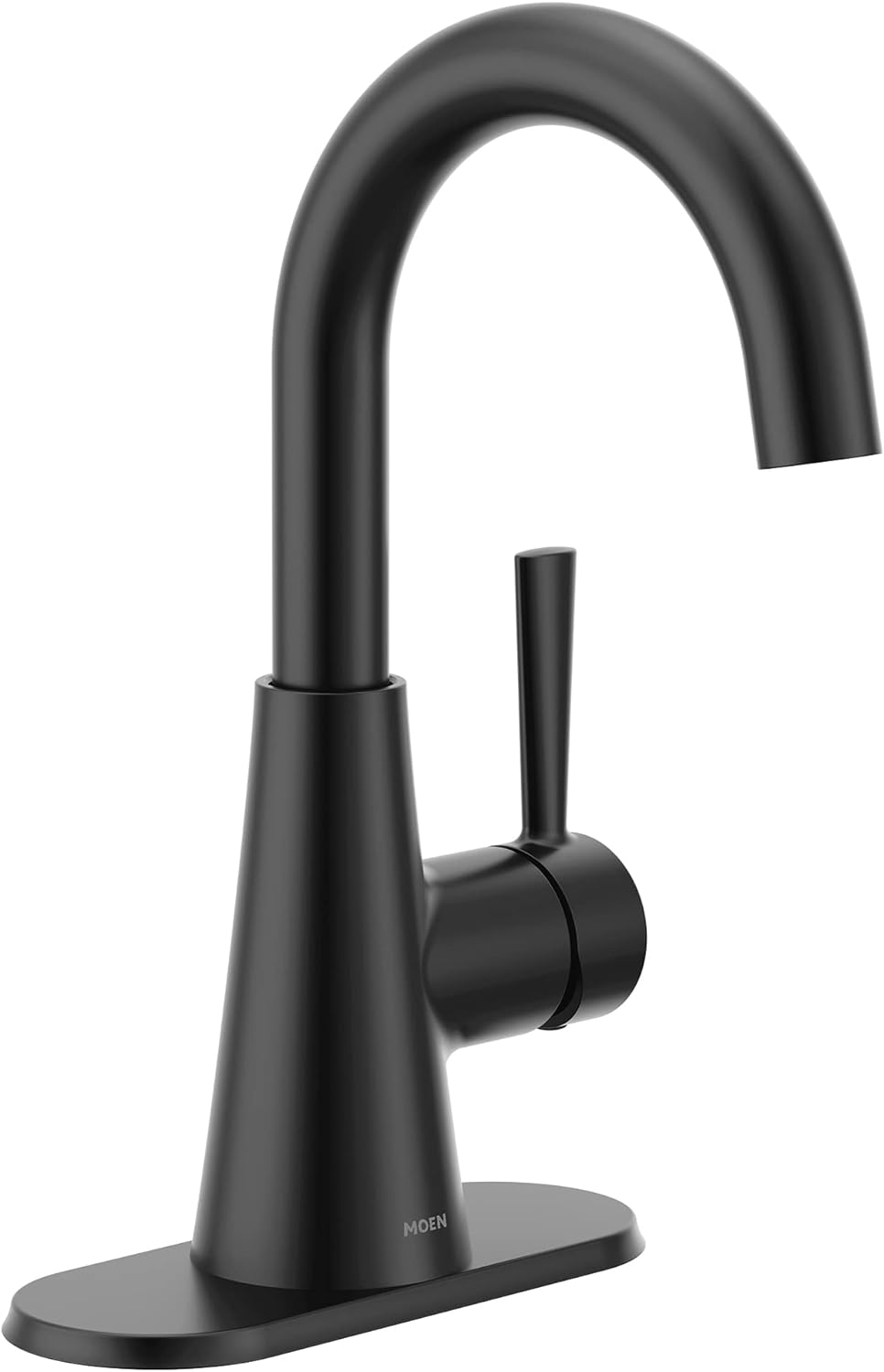 Moen 84021BL Ronan Matte Black Single Hole Modern Bathroom Sink Faucet with Optional Deckplate and Spring Loaded Drain Assembly