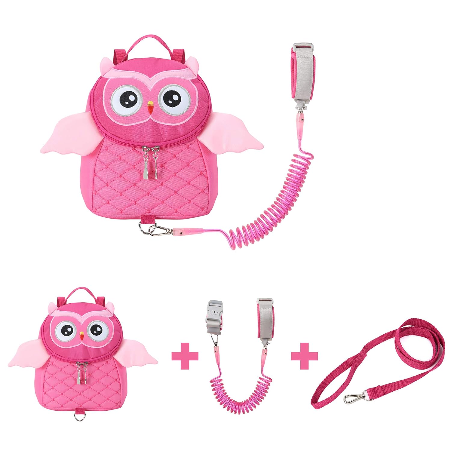 EPLAZA Toddler Leashes Owl-Like Backpacks with Anti Lost Wrist Link Wristband for 1.5 to 3 Years Kids Girls Boys Safety (Owl Rose)