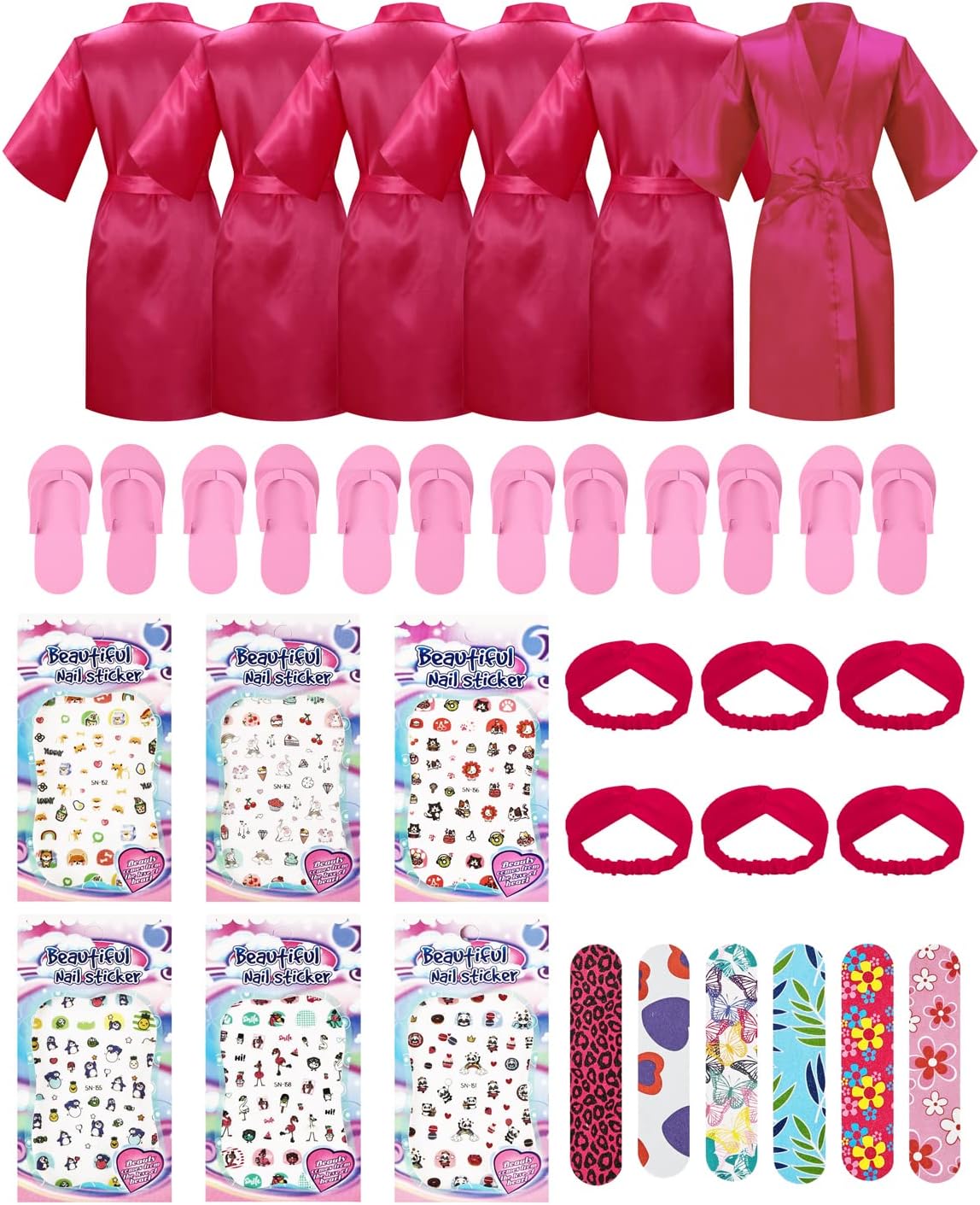 EPLAZA 6 Pack Girl Birthday Squad Spa Party Robes with Eye Masks Headband for Slumber Wedding Bridal Flower girl