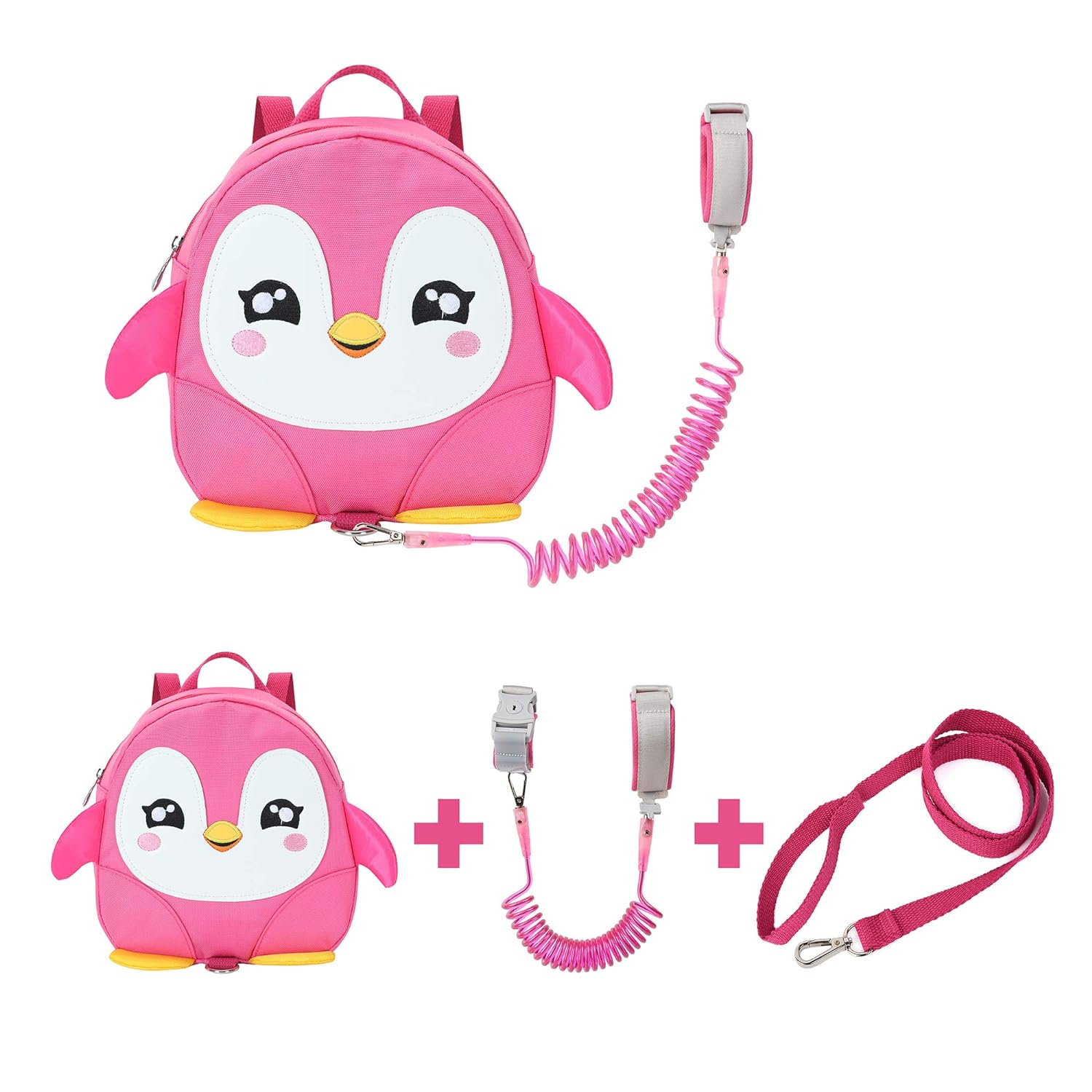 EPLAZA Toddler Leashes Penguin-Like Backpacks with Anti Lost Wrist Link Wristband for 3 to 5 Years Kids Girls Boys Safety (Penguin Rose)