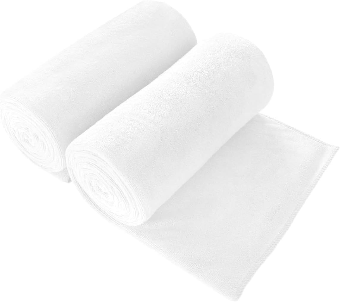 JML Microfiber Bath Towels, Bath Towel 2 Pack(30 x 60), Oversized, Soft, Super Absortbent and Fast Drying, Multipurpose Use for Sports, Fitness, Yoga (White Color)