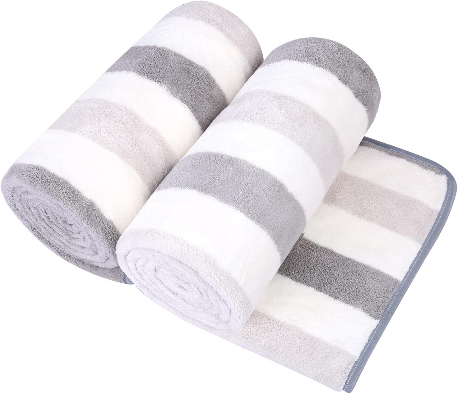 JML Microfiber Bath Towels, Bath Towel 2 Pack(30 x 60), Oversized, Soft, Super Absorbent and Fast Drying, Multipurpose Use for Sports, Fitness, Yoga, Cabana Stripe Grey