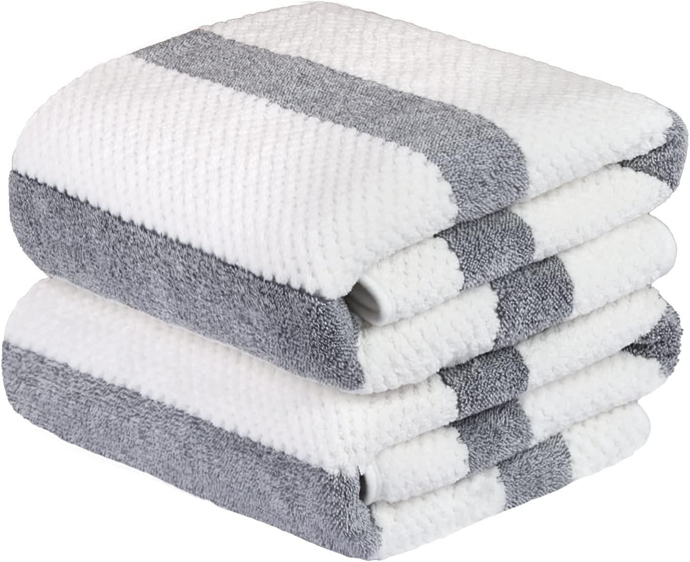 JML Microfiber Bath Towels, Bath Towel 2 Pack(30 x 60), Oversized, Soft, Super Absorbent and Fast Drying, Multipurpose Use for Sports, Fitness, Yoga, Waffle Stripe Grey