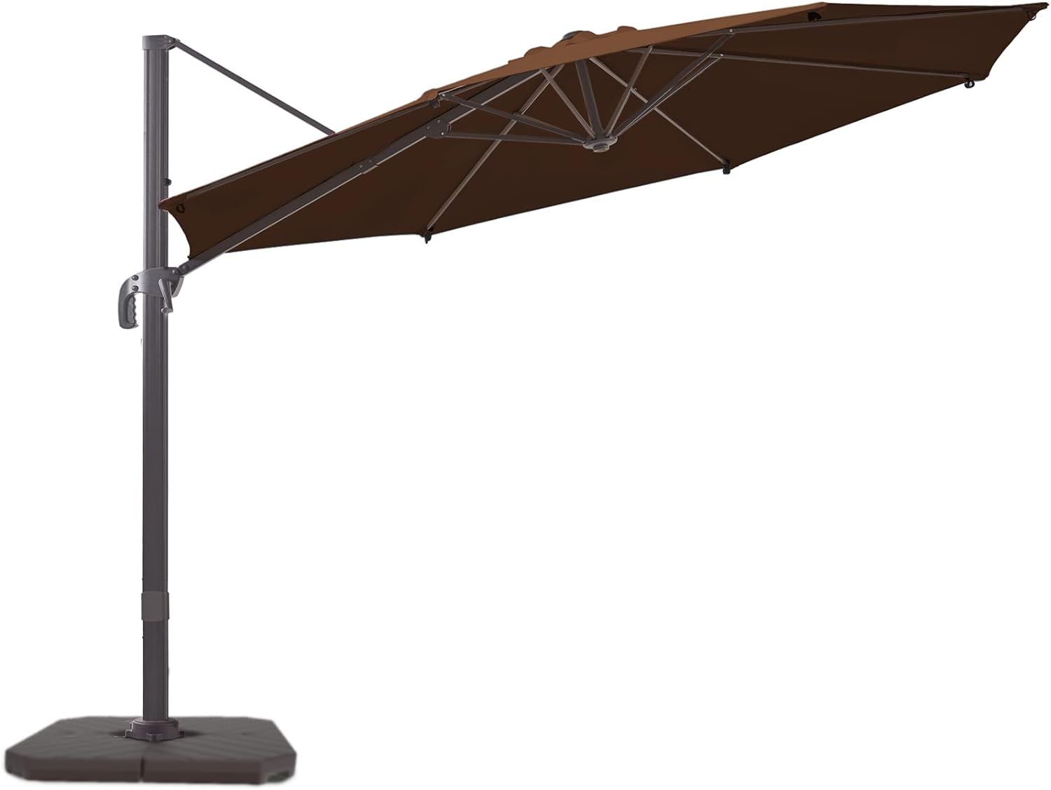 wikiwiki S Series Cantilever Patio Umbrellas 10 FT Outdoor Offset Umbrella/Fade & UV Resistant Solution-dyed Fabric, 5 Level 360 Rotation Aluminum Pole for Deck Pool Backyard Garden, Brown
