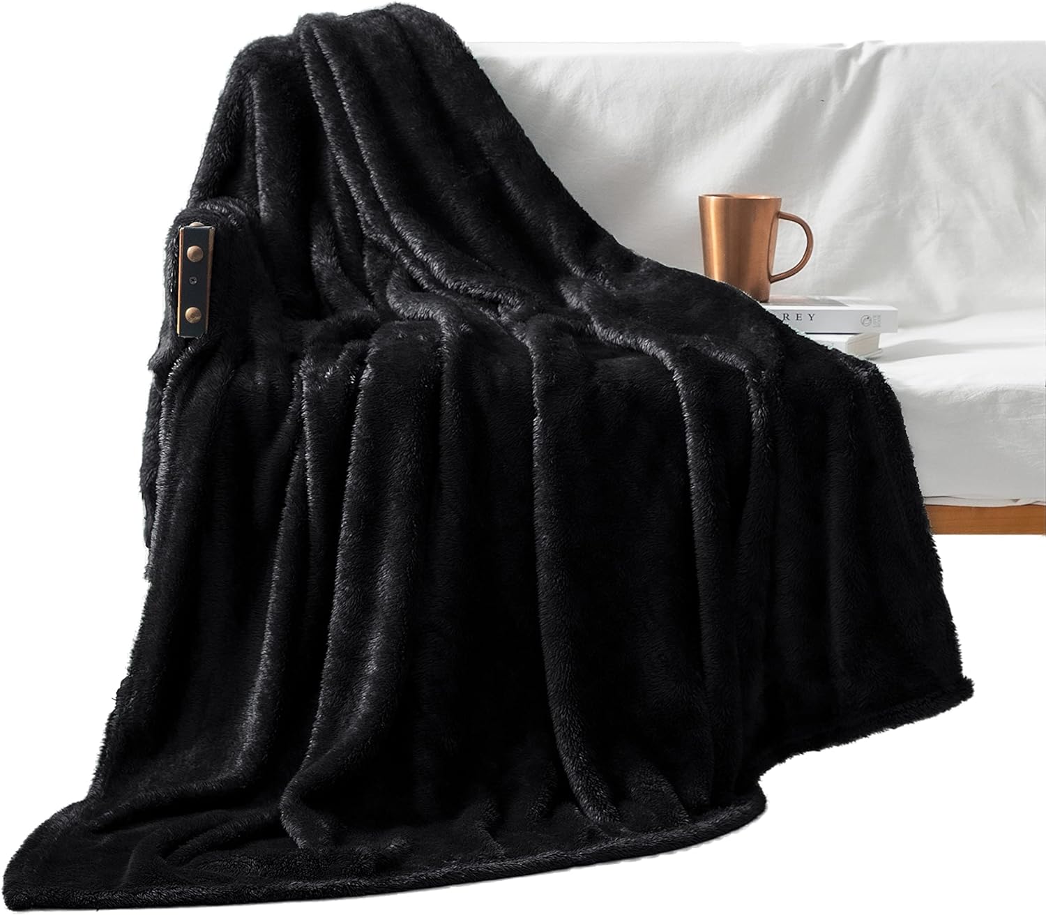 Exclusivo Mezcla Plush Extra Large Fleece Throw Blanket for Couch,Bed and Sofa (50x70 inches, Black) Soft, Warm, Lightweight