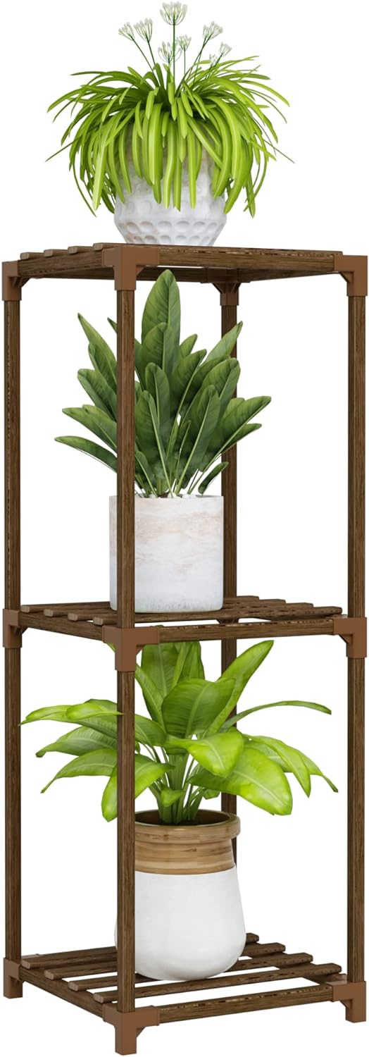 Bamworld Small Plant Stand Indoor 3 Tier Plant Shelf Outdoor Corner Plant Holder for Multiple Pots Single Plant Stand for Patio Balcony Garden