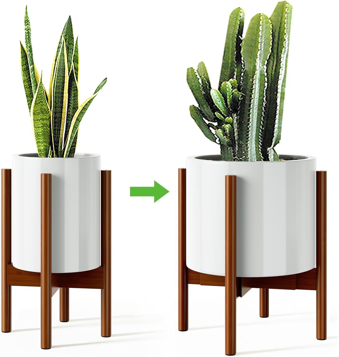 MUDEELA Adjustable Bamboo Plant Stand 8 to 12 Inches, Single Floor Stand for Indoor Plants, Dark Brown Planter Stand, Pot Plant Not Included