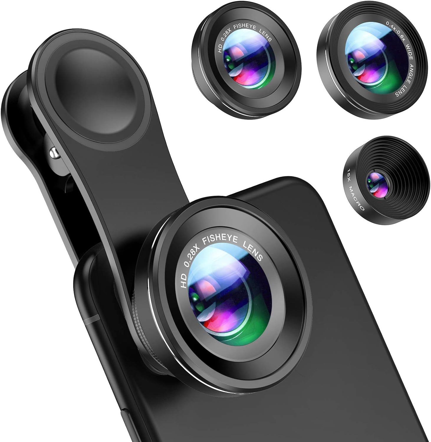 Criacr Phone Camera Lens, 0.4X Wide Angle Lens, 180 Fisheye and 10X Macro Lens (Screwed Together), Clip on Cell Phone Lens Compatible with iPhone, Smartphones, Gifts Ideal