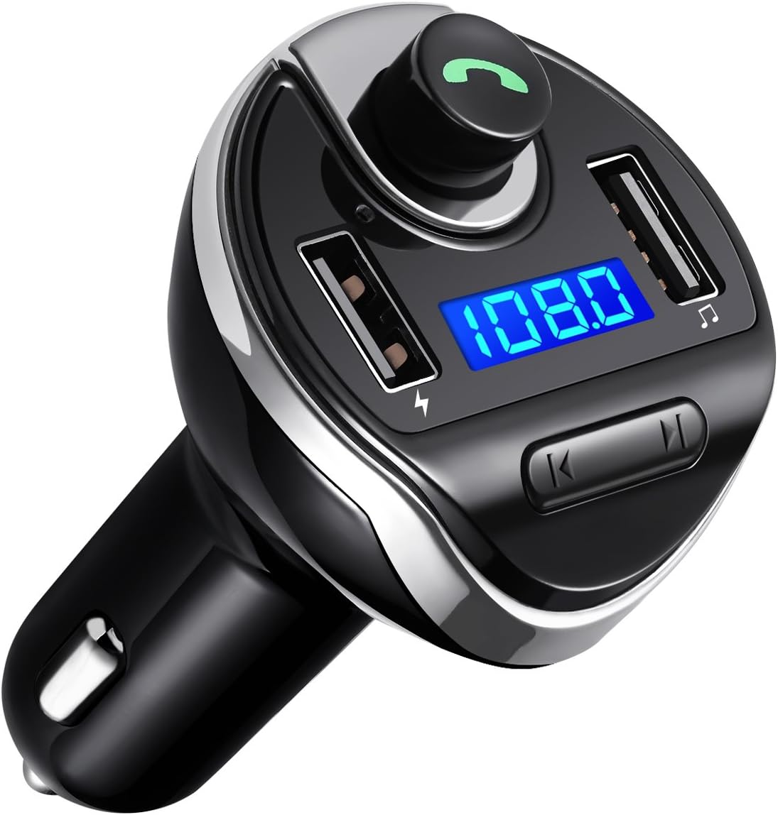 (Upgraded) Bluetooth FM Transmitter for Car, Wireless FM Transmitter Radio Adapter Car Kit, with Dual USB Charging Ports, Hands Free Calling for iPhone, Samsung, etc.