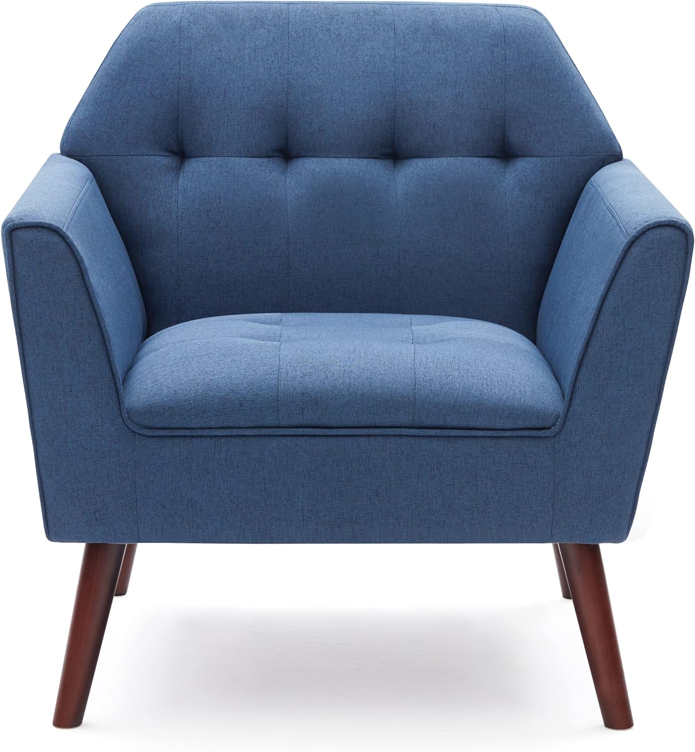 Kingfun Accent Chairs for Bedroom, Midcentury Modern Accent Arm Chair for Living Room, Linen Fabric Comfy Reading Tufted Comfortable Upholstered Single Sofa, Blue