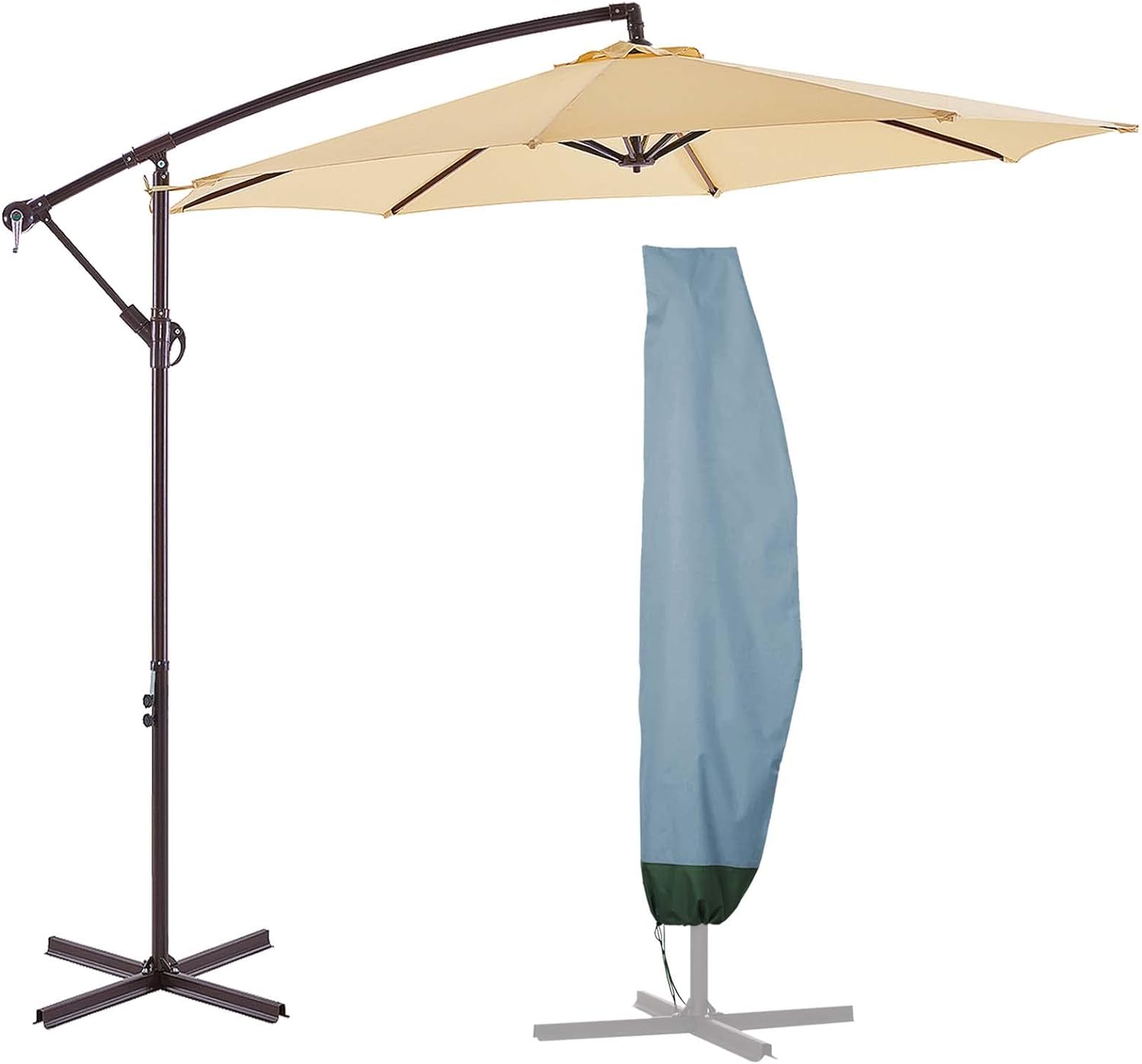 wikiwiki 10FT Patio Offset Umbrella Outdoor Cantilever Umbrella Hanging Umbrellas with Weighted Base, Market Patio Umbrella for Backyard, Garden & Deck