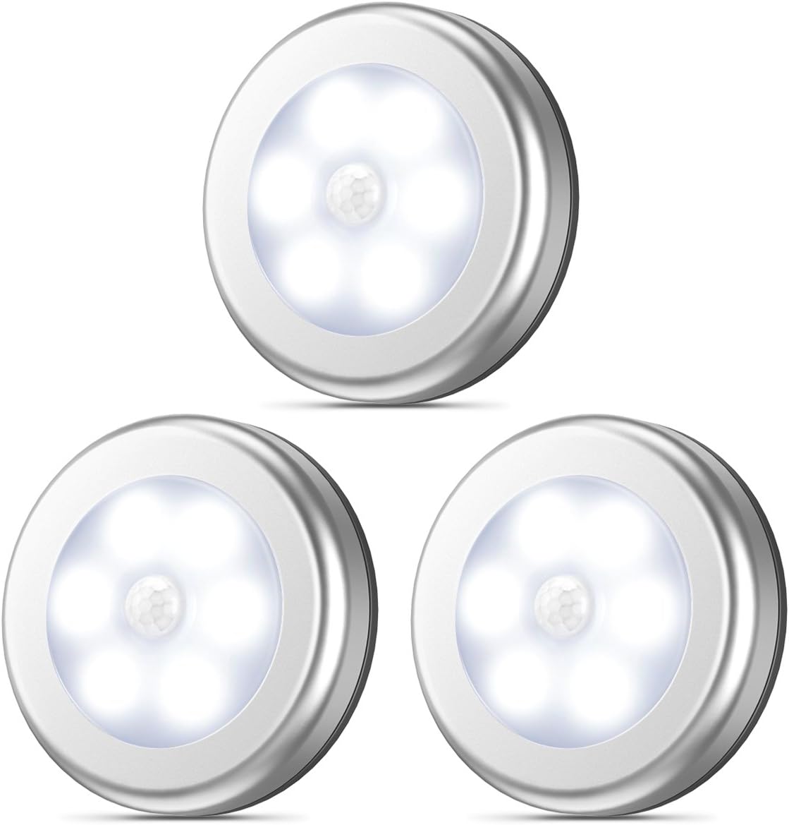 AMIR Upgraded Motion Sensor Light, Stick-Anywhere Cordless Battery-Powered LED Night Light, Closet Lights, Stair Lights, Safe Lights for Hallway, Bathroom, Bedroom, Kitchen (White - Pack of 3)