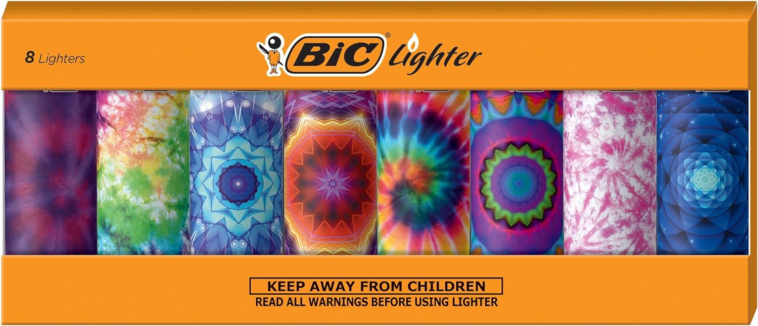 BIC Special Edition Psychedelic Patterns Series Maxi Pocket Lighters, Set of 8 Lighters