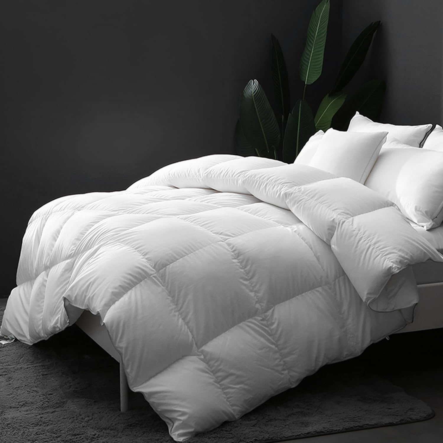 DWR Luxurious Goose Feathers Down Comforter Queen, Ultra-Soft Pima Cotton, Fluffy All Season Warmth, 750 Fill-Power Hotel Bedding, Goose Down Duvet Insert with Corner Tabs(90x90, White)