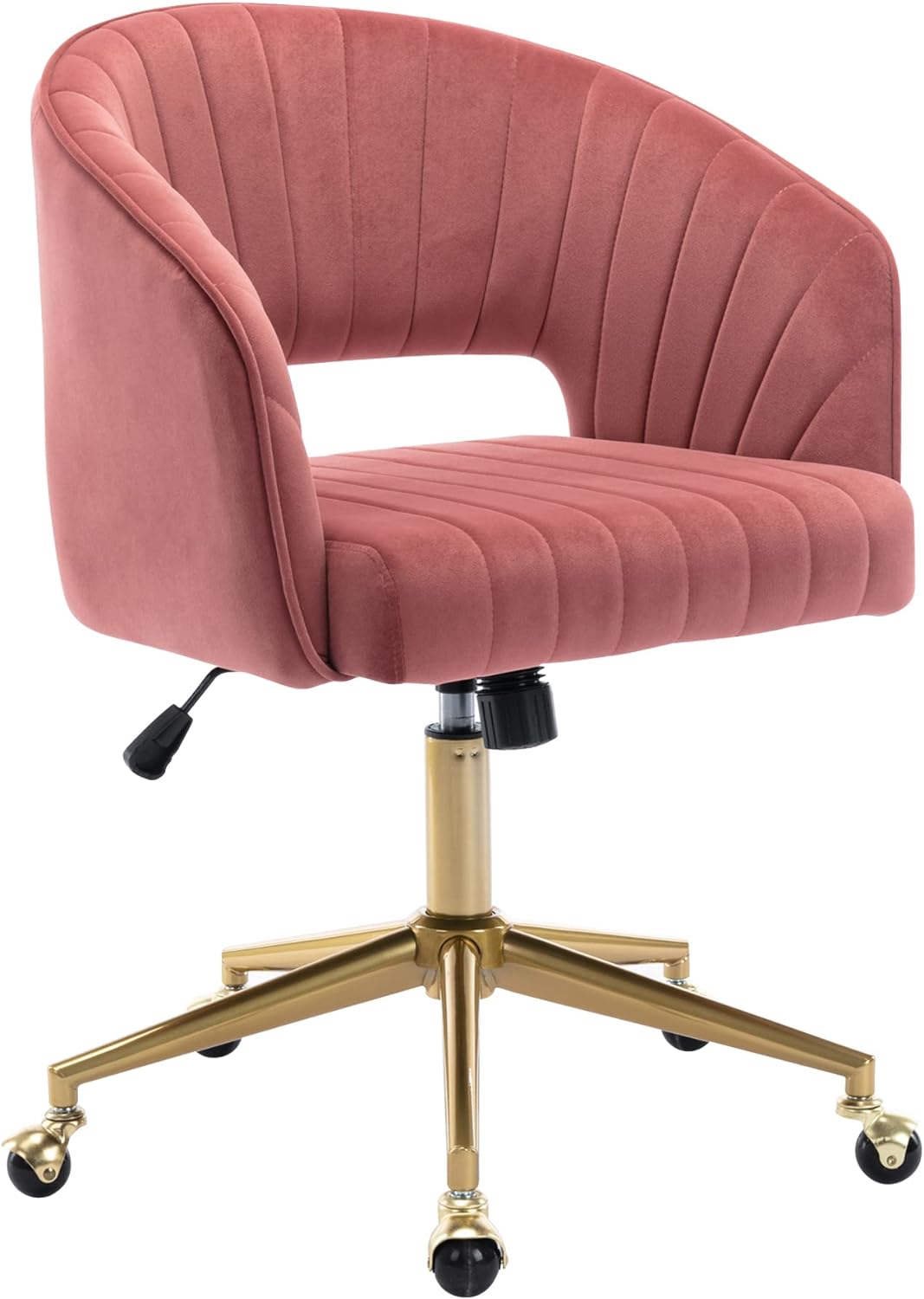 Home Office Chair Swivel Velvet Desk Chair Accent Armchair Upholstered Modern Tufted Chairs with Gold Base for Girls Women Ergonomic Study Seat Computer Task Stools for Living Room(Rose)