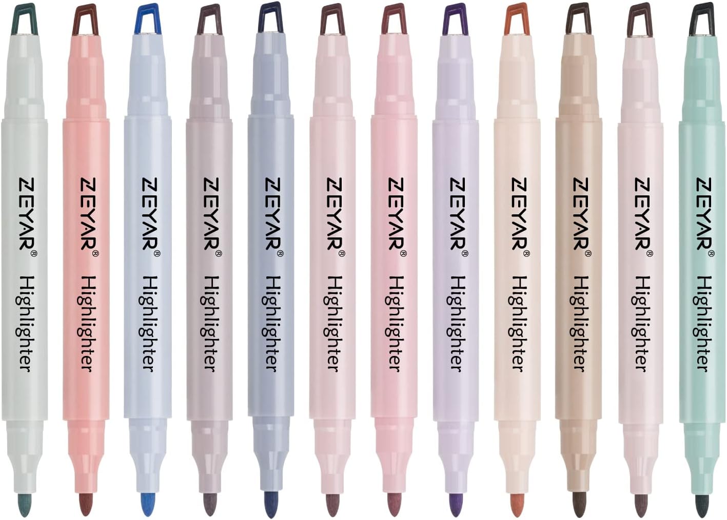 ZEYAR Clear View Highlighter Pen, See-Through Chisel Tip & Fine Tip, Dual Tips Marker, Water Based, No bleed, Quick Dry (12 Cream Colors)