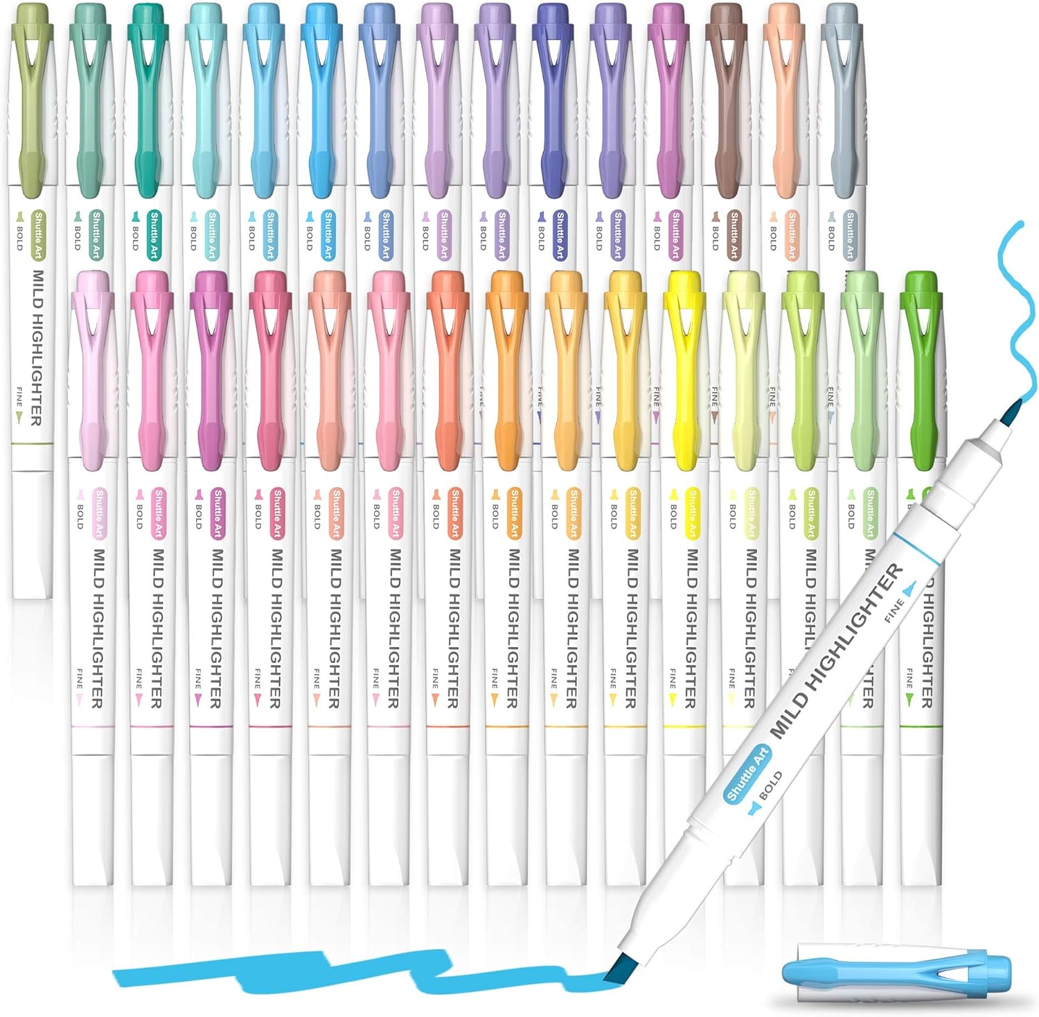 Shuttle Art 30 Colors Highlighters, Pastel Highlighter Pens Assorted Colors, Dual Tip Mild Color Highlighter Markers, Perfect for Teens, Kids and Adults Coloring, Underlining, Highlighting