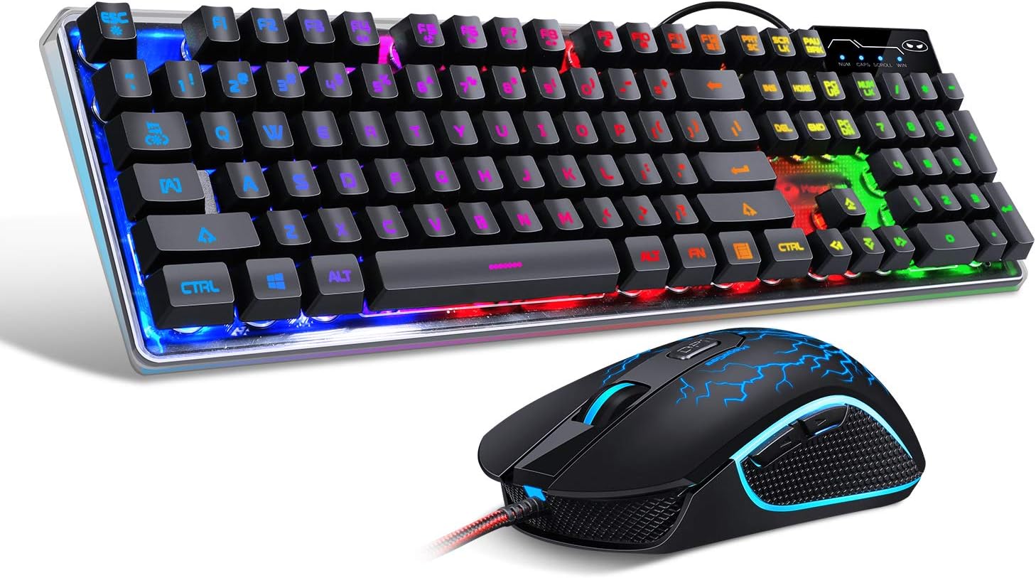 Gaming Keyboard and Mouse Combo, K1 LED Rainbow Backlit Keyboard with 104 Key for Computer/PC/Laptop