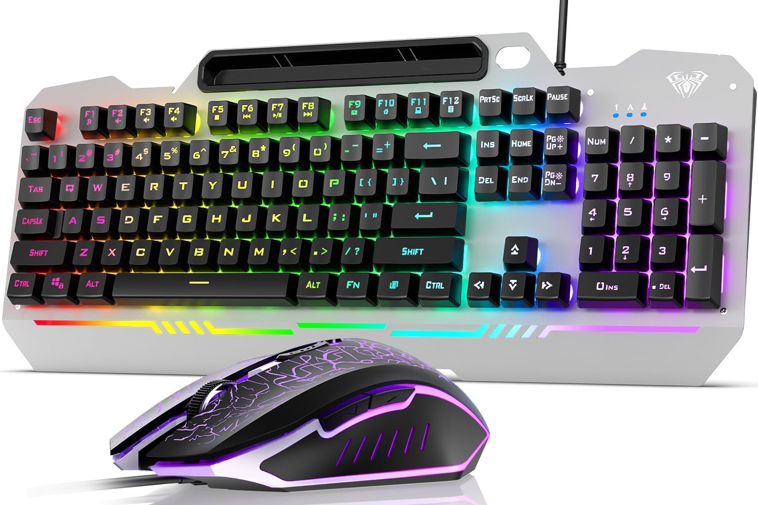 AULA Gaming Keyboard, 104 Keys and Mouse Combo with RGB Backlit, All-Metal Panel, Anti-Ghosting , Wired for MAC Windows PC Gamers