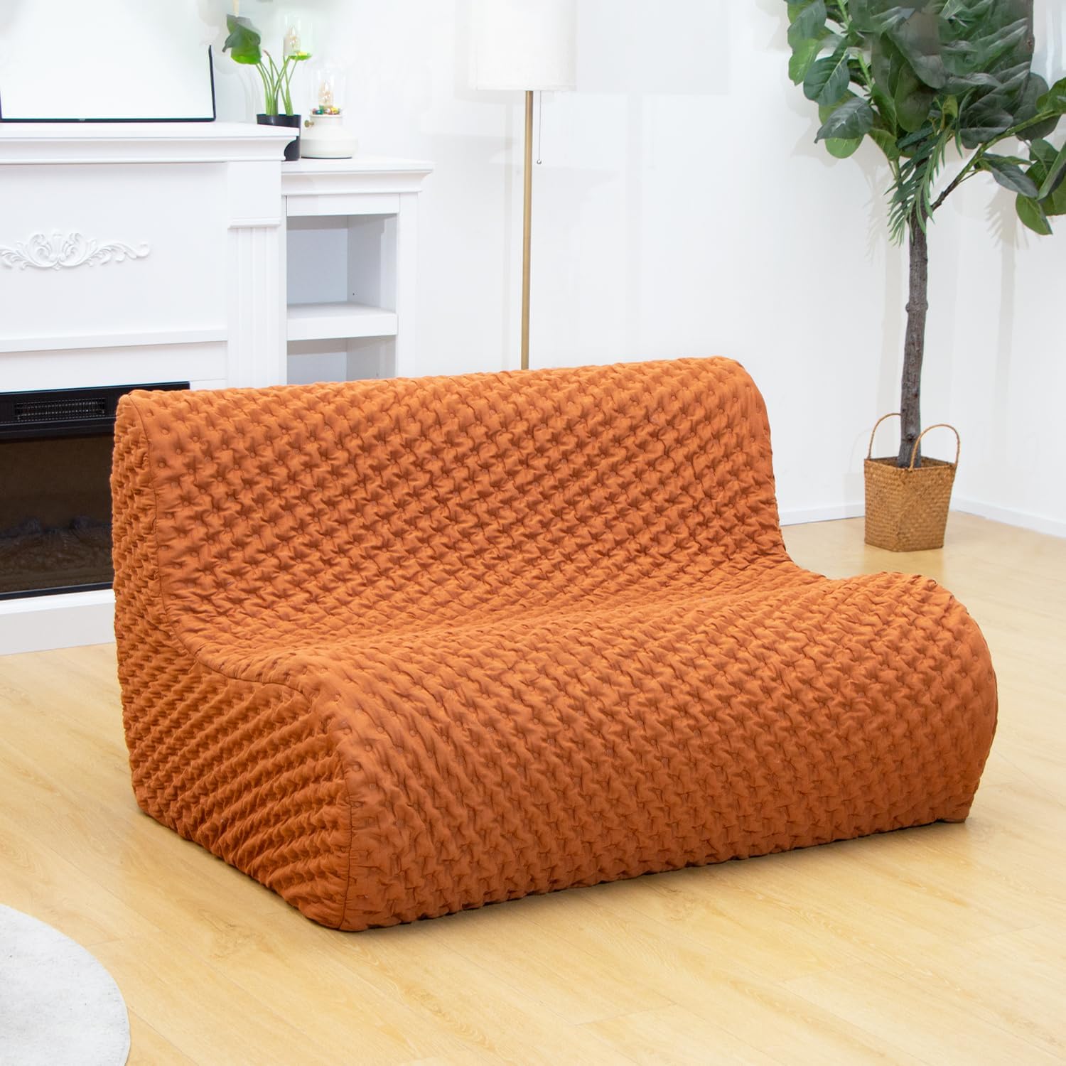 N&V The 2nd Gen Loveseat Foam Sofa, Armless Floor Sofa, One Piece High Density Foam, Removable and Machine Washable Cover (Caramel, Full)