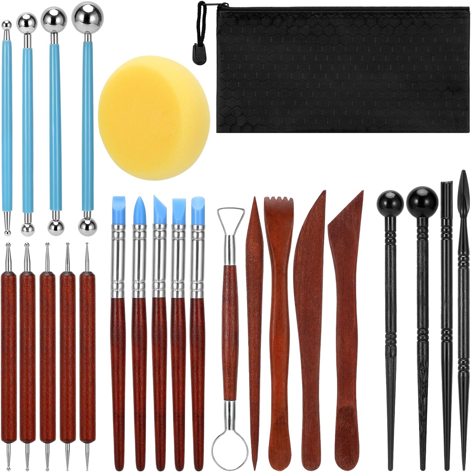 Blisstime Polymer Clay Tools 24pcs Air Dry Clay Tools, Dotting Tools Modeling Clay Tools Clay Scultping Tools, Clay Tool Kit with Bag for Polymer Clay, Air Dry Clay, Modeling Clay, Foam Clay