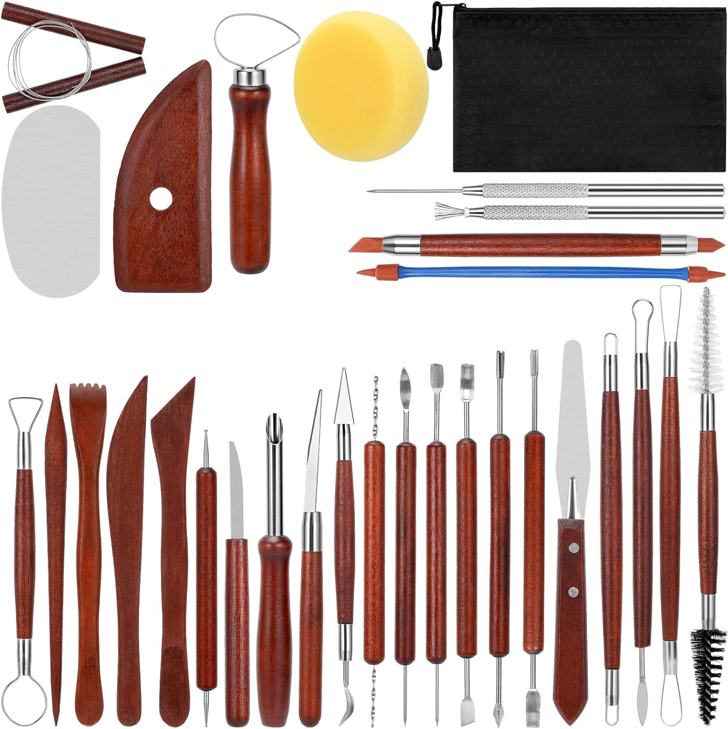 Blisstime Clay Scultping Tools 30Pcs, Pottery Tools Clay Tools Sculpting Ceramic Tools, Basic Pottery Tool Kit Clay Carving Tools Clay Tool Kit with Bag