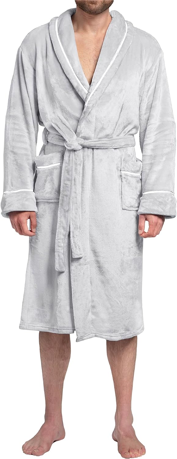 PAVILIA Mens Robe, Soft Robe for Men, Fleece Warm Long Bathrobe for Bath Shower Spa