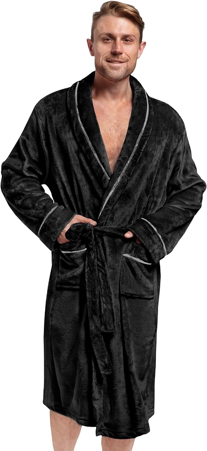 PAVILIA Mens Robe, Soft Robe for Men, Fleece Warm Long Bathrobe for Bath Shower Spa