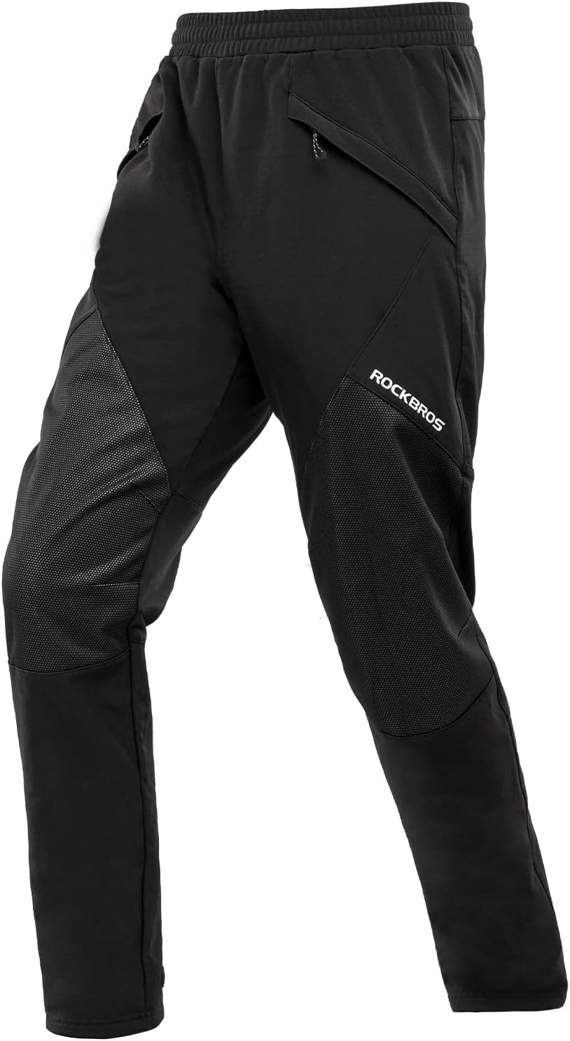 ROCKBROS Winter Cycling Pants Warm Ergonomics Men' Windproof Thermal Bicycling Pants Black