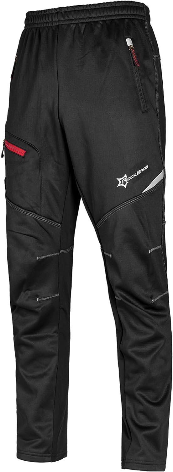 ROCKBROS Cycling Pants for Men Windproof Thermal Fleece Winter Athletic Bike Pants Cold Weather for Running Hiking