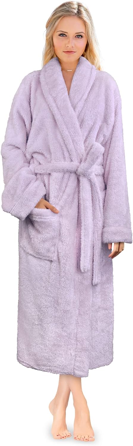 PAVILIA Premium Womens Plush Soft Robe Fluffy, Warm, Fleece Sherpa Shaggy Bathrobe