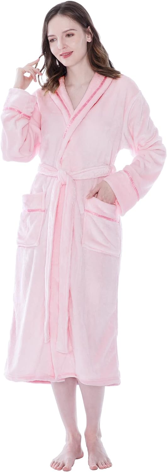 PAVILIA Fleece Robe For Women, Plush Warm Bathrobe Womens, Fluffy Soft Spa Long Robe