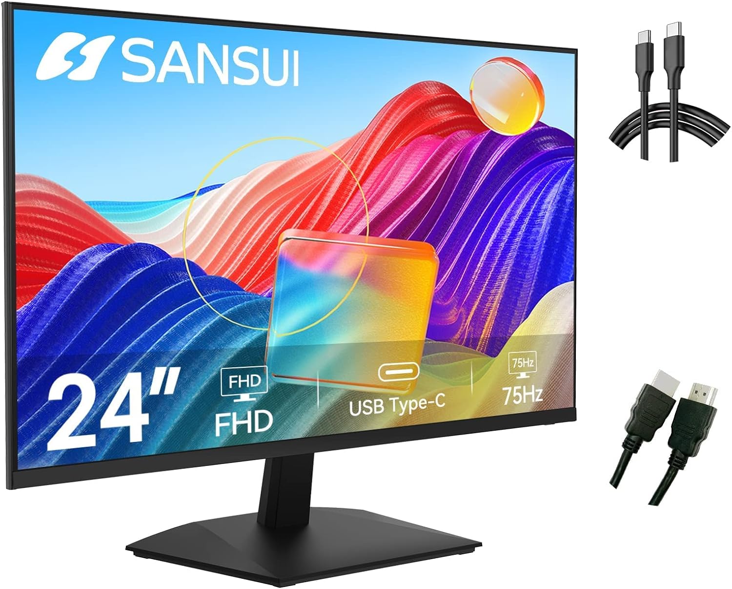 SANSUI Monitor 24 inch 100Hz PC Monitor, VESA, HDMI VGA Ports, FHD Computer Monitor Ultra-Slim Ergonomic Tilt Eye Care for Home Office (ES-24F2, HDMI Cable Included)