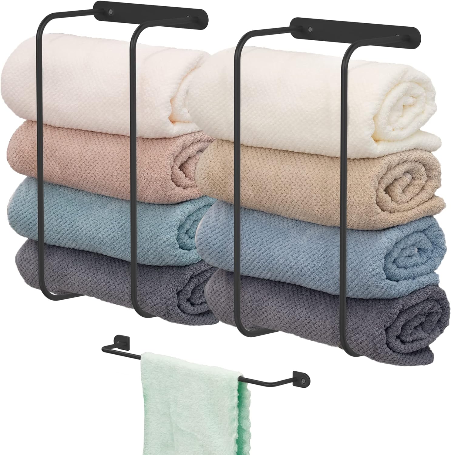 2 1 Set Towel Racks for Bathroom, Towel Holder for Bathroom Wall, Bathroom Storage, Towel Racks for Bathroom Wall Mounted, Bathroom Towel Storage, Towel Storage for Small Bathroom, Spa, Salon(Black)