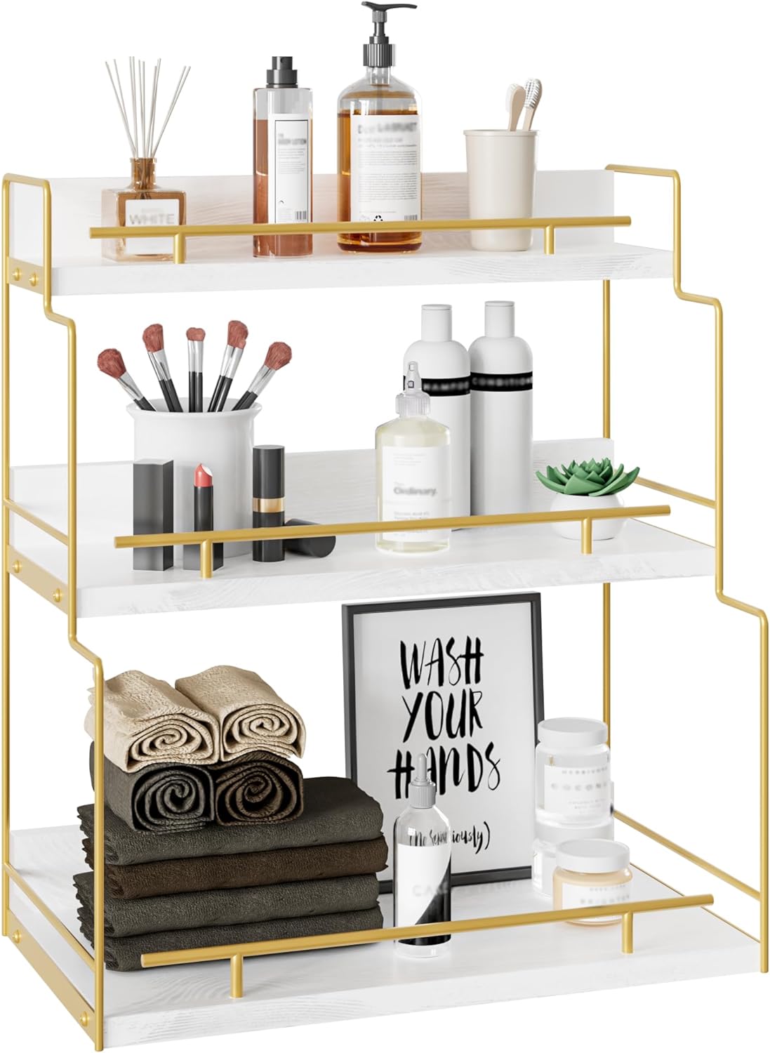 ZGO 3-Tier Bathroom Organizer Countertop, Makeup Organizer Countertop, Bathroom Counter Organizer, Tiered Tray Stand Makeup Organizer for Vanity Kitchen Countertop Organizer(Gold White)