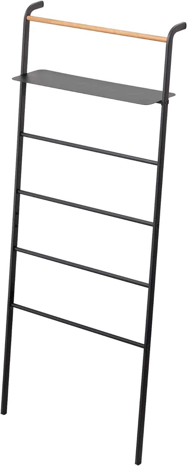 YAMAZAKI home Tower 6tier Leaning Ladder With Shelf Black