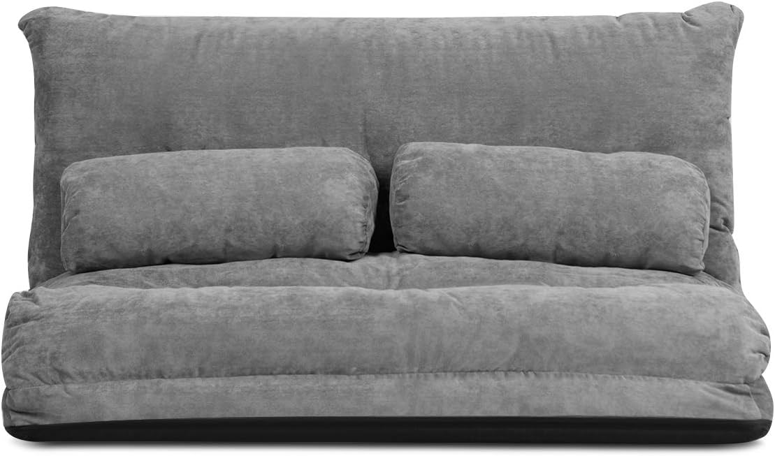 Giantex Adjustable Floor Sofa Couch with 2 Pillows, Multi-Functional 6-Position Foldable Lazy Sofa Sleeper Bed, Multi-Functional Suede Floor Seating Sofa for Reading Gaming (Gray)