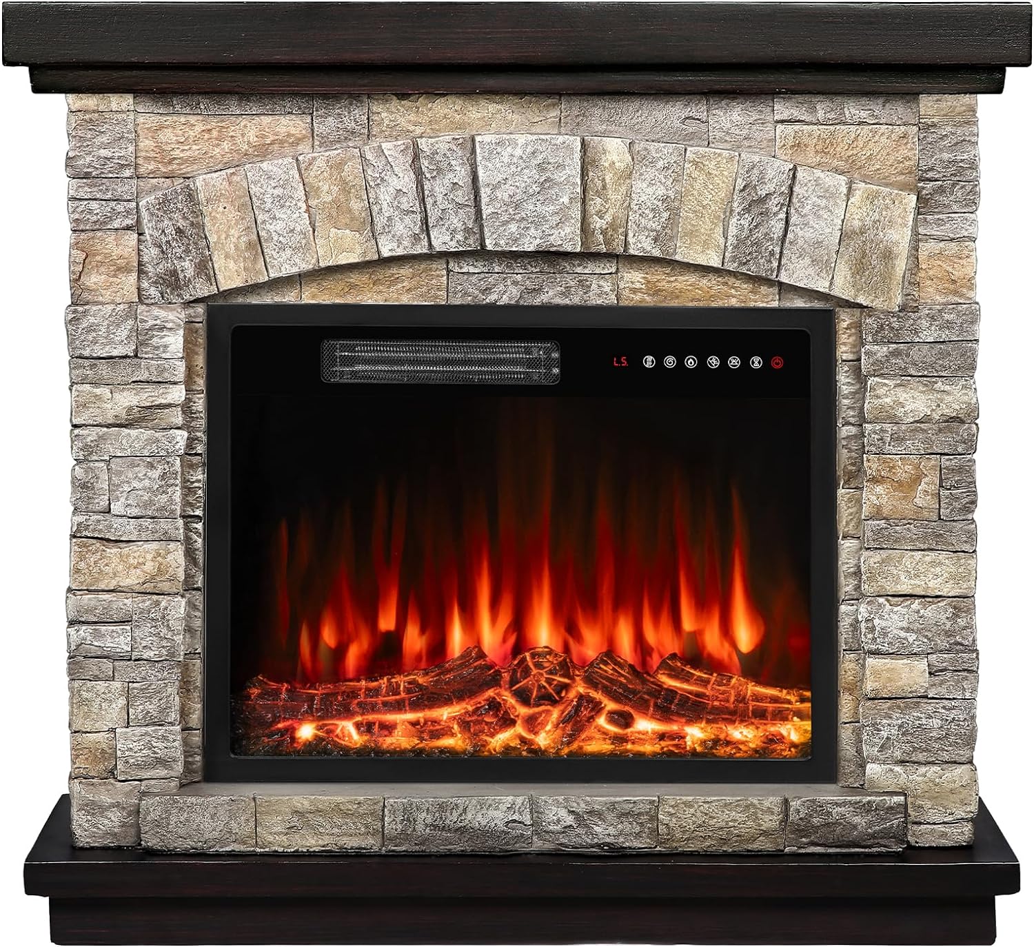 BOSSIN 36 Electric Fireplace with Mantel, 23 inch Electric Fireplace Insert, TV Stand Freestanding Heater with Remote Control Timer LED Flame for Living Room Bedroom,Faux StoneGray