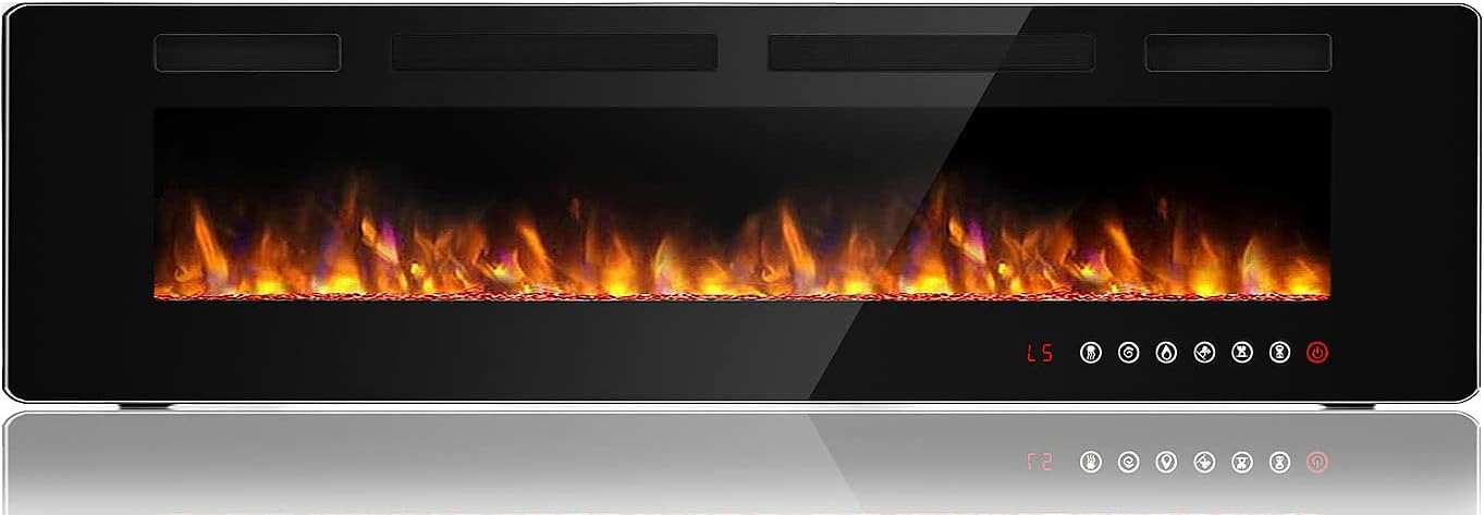 BOSSIN 72 inch Ultra-Thin Silence Linear Electric Fireplace, Recessed Wall Mounted Fireplace, Fit for 2 x 4 and 2 x 6 Stud, 12 Adjustable Flame Color & Speed,Touch Screen Remote Control with 8h Timer