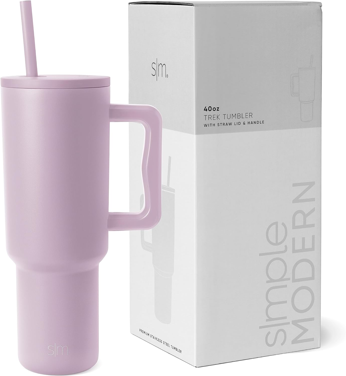 Simple Modern 40 oz Tumbler with Handle and Straw Lid | Insulated Cup Reusable Stainless Steel Water Bottle Travel Mug Cupholder Friendly | Gifts for Women Him Her | Trek Collection | Lavender Mist