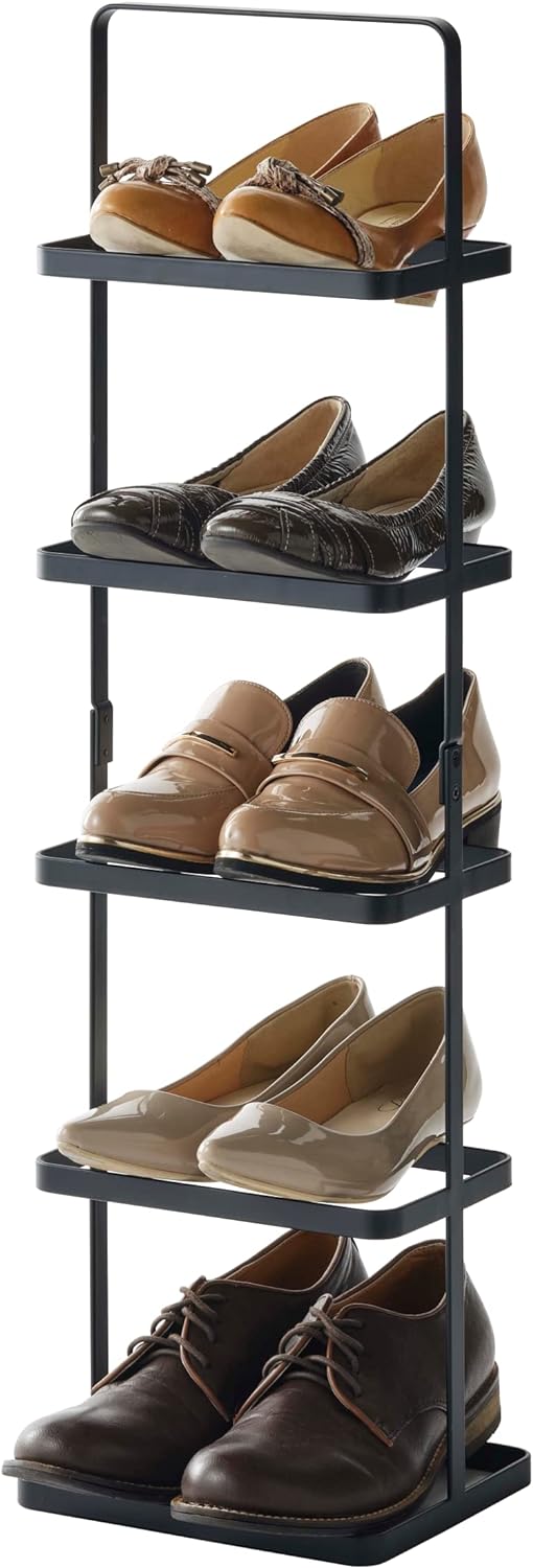 Yamazaki Home Compact Modern Metal Shoe Rack Stee Tall Black