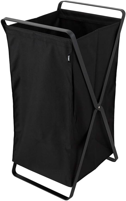 Yamazaki Home Laundry Basket - Foldable Storage Hamper Organizer Steel One Size Black