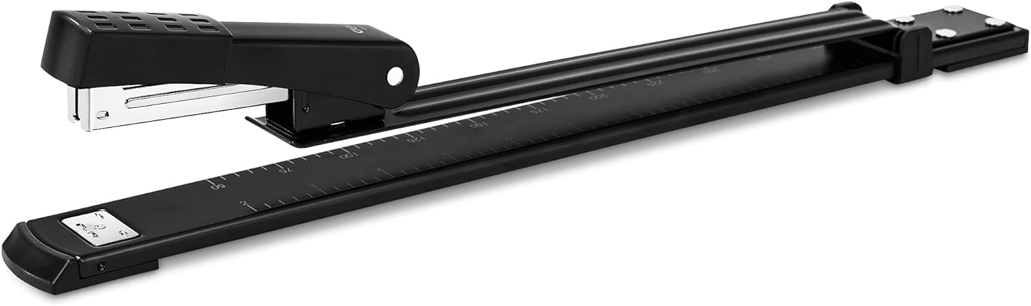 Deli Long Reach Stapler, 20 Sheet Capacity, Long Arm Standard Staplers for Booklet or Book Binding, Black