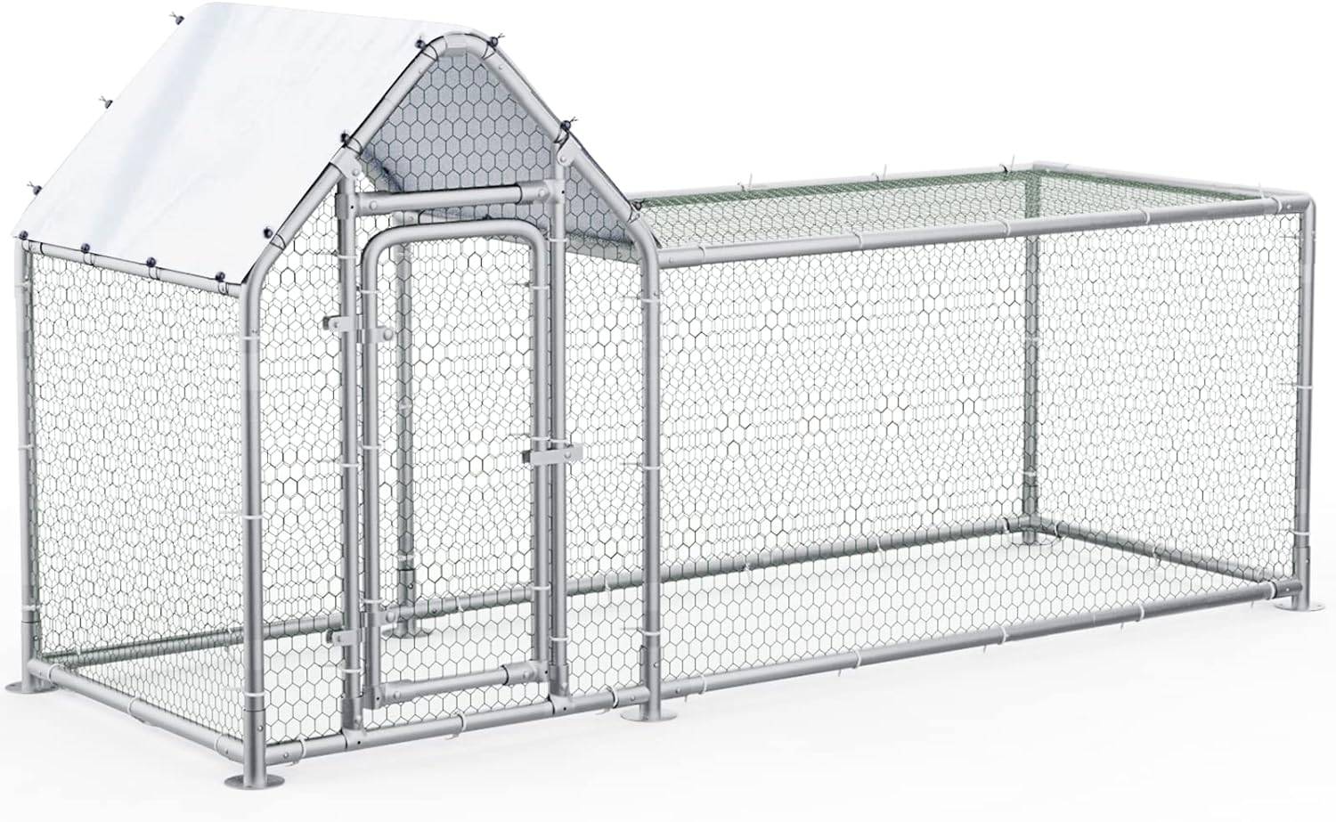 BOSSIN Bold Chicken Coop Run Large Metal Chicken Pen Outdoor, Poultry Cage Spire Shape, Heavy Duty Walkin for Yard with Waterproof and Anti-UV Cover,for Duck Rabbits Habitat