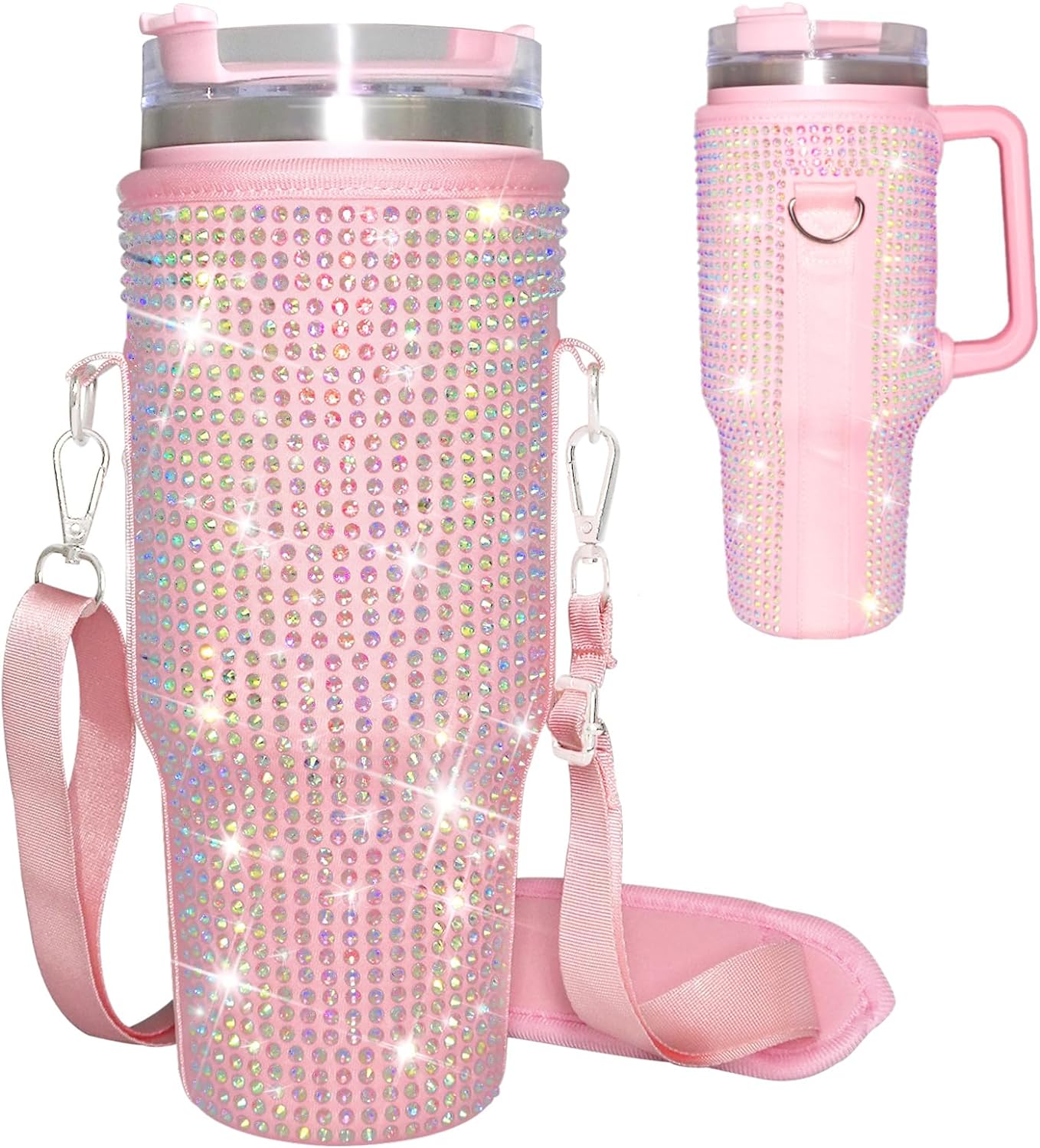 mpmpssss Bling Water Bottle Carrying Bag, Suitable for Stanley 40oz Tumbler with Handle Neoprene Water Bottle Holder Pouch with Adjustable Strap for Stanley Cup Accessories.