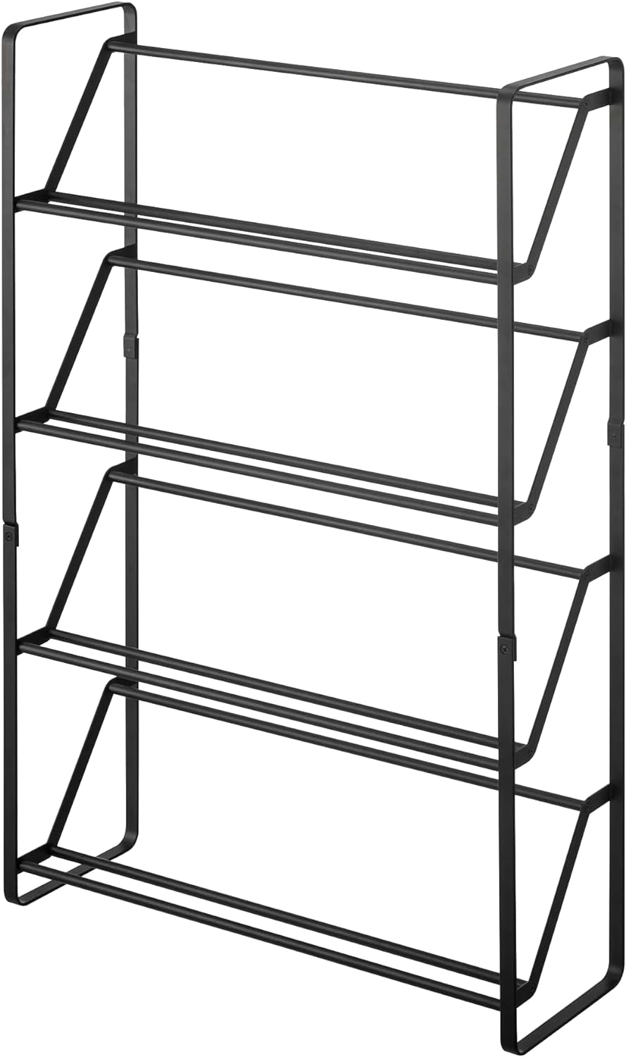 Yamazaki Home 4-Tier Slim Metal Shoe Rack, Narrow Shoe Organizer for Entryway Or Hallway Steel One Size Black