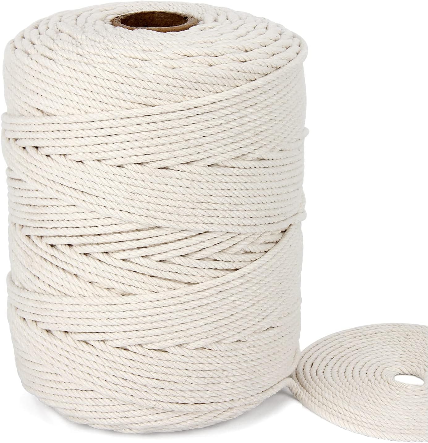 Blisstime Macrame Cord 4mm X 328 Yards Natural Cotton Macrame Rope 4 Strand Twisted Cotton Cord Soft Undyed Cotton Rope for Wall Hangings, Plant Hangers, Crafts, Knitting, Decorative Projects