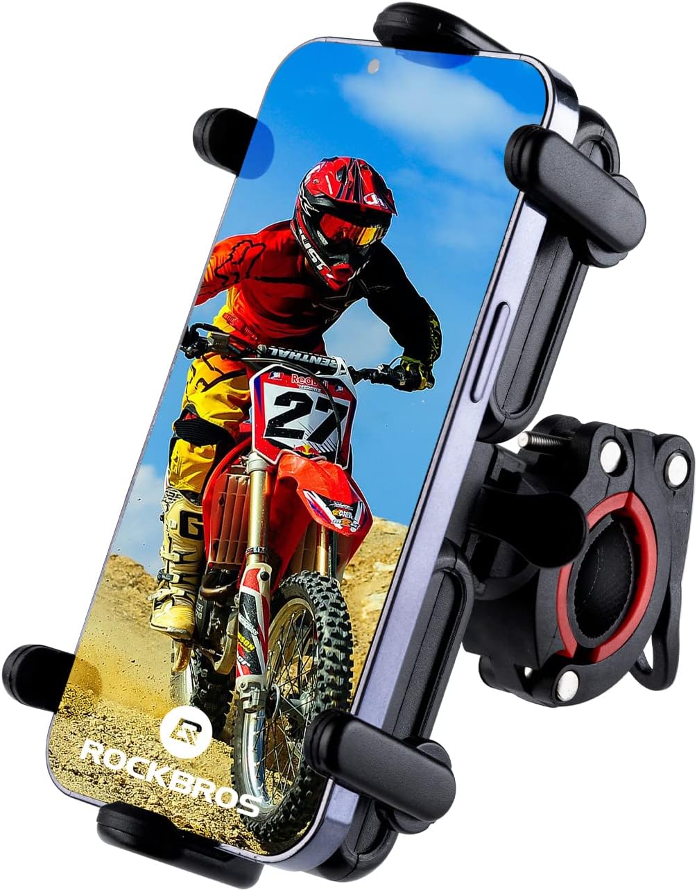 ROCKBROS Motorcycle Phone Mount Bike Phone Holder, Motorcycle Handlebar Cell Phone Clamp, Scooter Phone Clip for iPhone 14 Plus/Pro Max, 13 Pro Max, S9, S10 and More 4.1 - 6.7 Smartphones