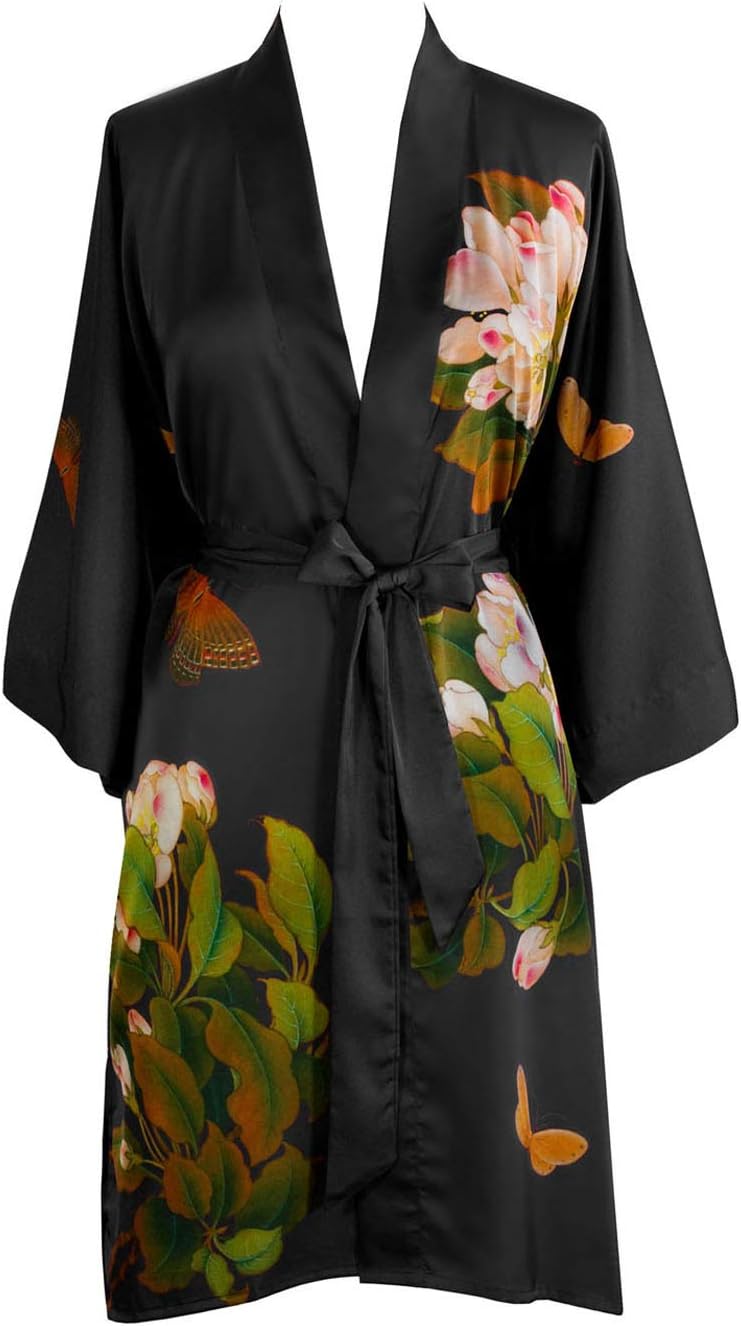 KIM ONO Women' Charmeuse Kimono Robe Short - Watercolor Floral